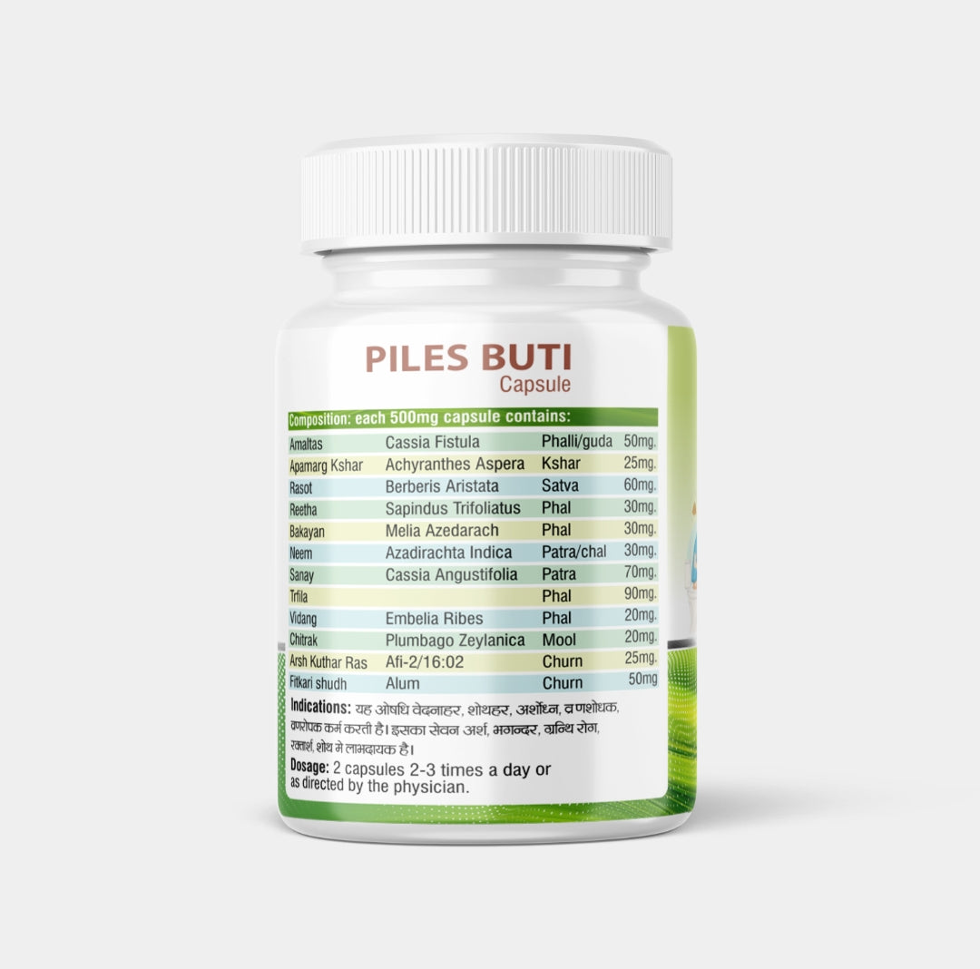 πΏ Piles Buti Capsules β Ayurvedic Relief for Hemorrhoids | 30 Herbal Capsules for Swelling Reduction, Soothing Comfort & Digestive Support